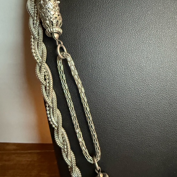 Silver Tone Chain and Faux Pearl layered Necklace with Organic Design - Picture 10 of 15